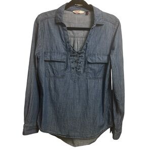 SO Authentic American Heritage Blue Denim Shirt crisscross pullover size medium